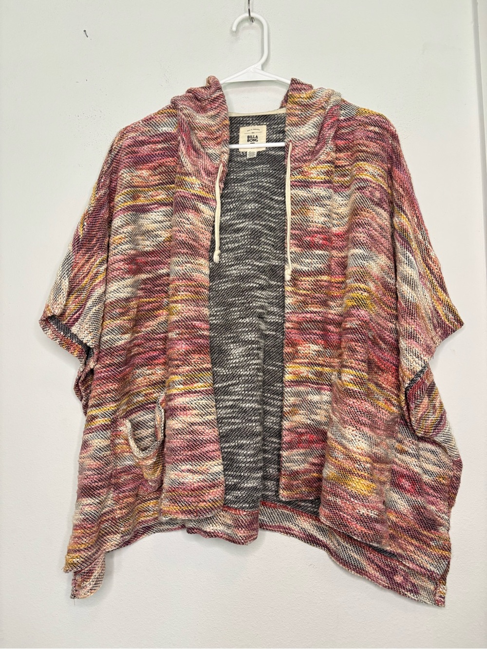 BILLABONG ABSTRACT BOHEMIAN OPEN FRONT HOODED SWEATER CARDIGAN SZ S/M